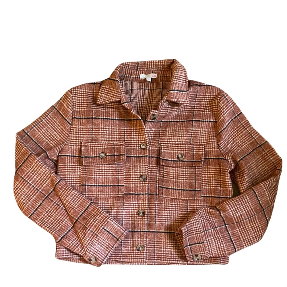GIANNI BINI rust plaid crop shacket size medium